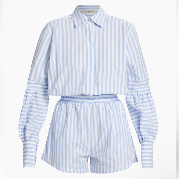 NWT The Femm x Revolve Keith Poplin Striped Romper in Blue